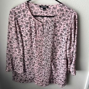 Roz & Ali Blouse - Size M - Black & Pink  - 100% Polyester - EUC